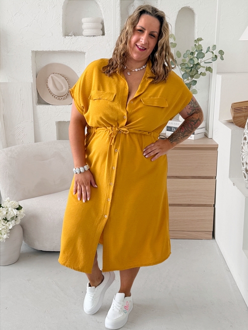 Košilové šaty Olivia do 4XL - hořčicové