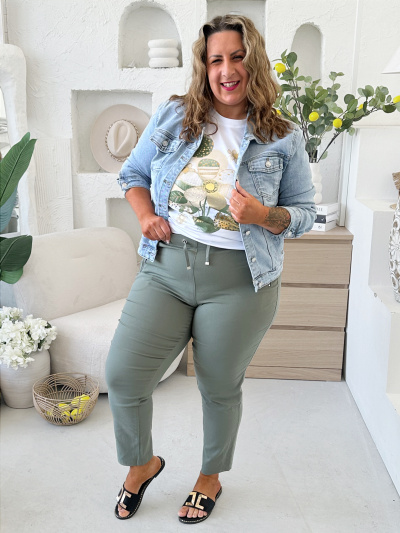 Superelastické strečové kalhoty Ivka khaki