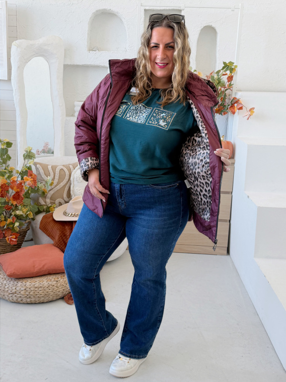 Přechodová podzimní bunda Lien do 7XL - vínová