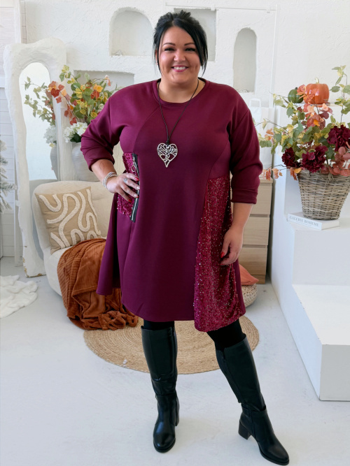 Máselkové sváteční šaty Elori do 4XL - vínové