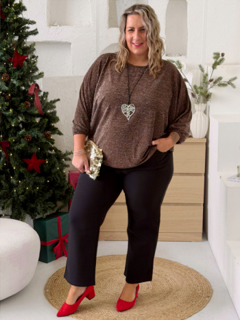 Třpytivá halenka Star do 4XL - čokoláda