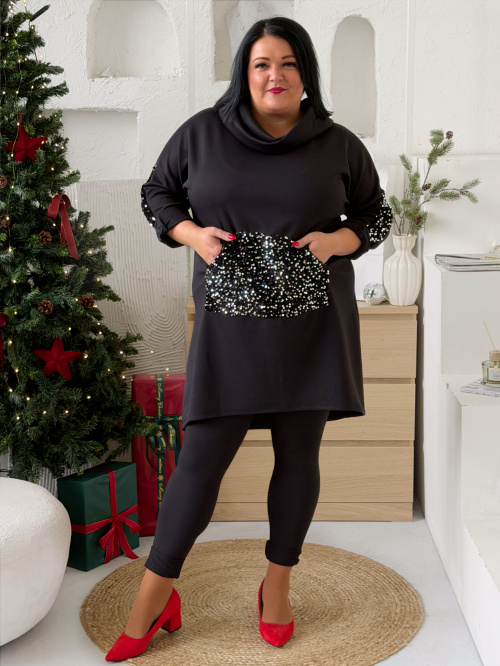 Tunikové šaty s flitry Rubina do 3XL - černé