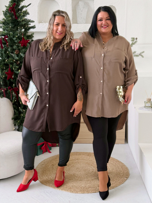 Lehounká oversize košile do 3XL velikosti nemačkavá - čokoláda