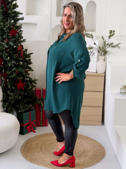 Lehounká oversize košile do 3XL velikosti nemačkavá - smaragdové