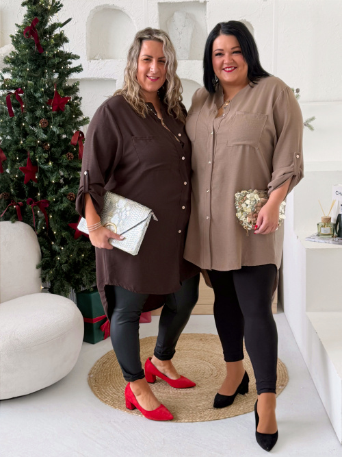 Lehounká oversize košile do 3XL velikosti nemačkavá - čokoláda