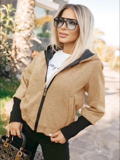 Bomber s kapucí na zip camel