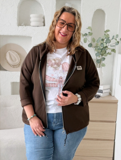 Máslová mikina na zip Jefry do 3XL - čokoládová