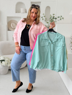 Lehká manšestrová bunda do 3XL - pudrová