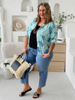Lehká manšestrová bunda Flower do 3XL - mintová