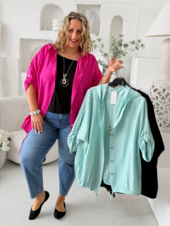 Lehoučká bunda na knoflíky s kapucí do 4XL fuchsiová