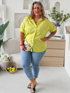 Bavlněná košile Flower Comfort do 3XL -  limetka